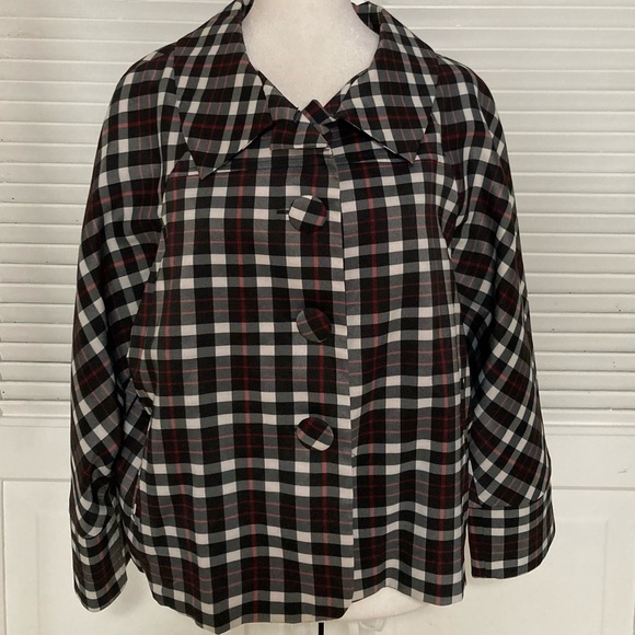 EUC John Paul Richard Black + Red & White Plaid Lightweight Jacket Size 14 - Picture 3 of 15